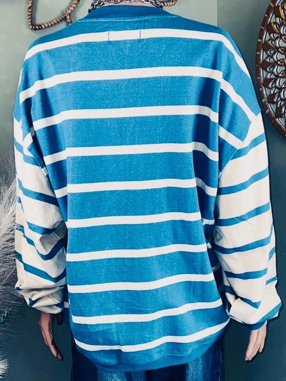 Free People We the Free Classic Striped Cardigan in Teal Combo Size Small